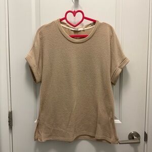 Astrologie Women's Beige Short Sleeve Textured Sweater Shirt Size Lp